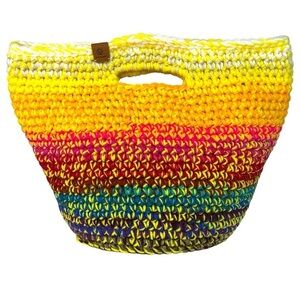 Handcrafted Multicolor Crochet Scrap Woven Tote Bag Basket Storage Handmade Knit